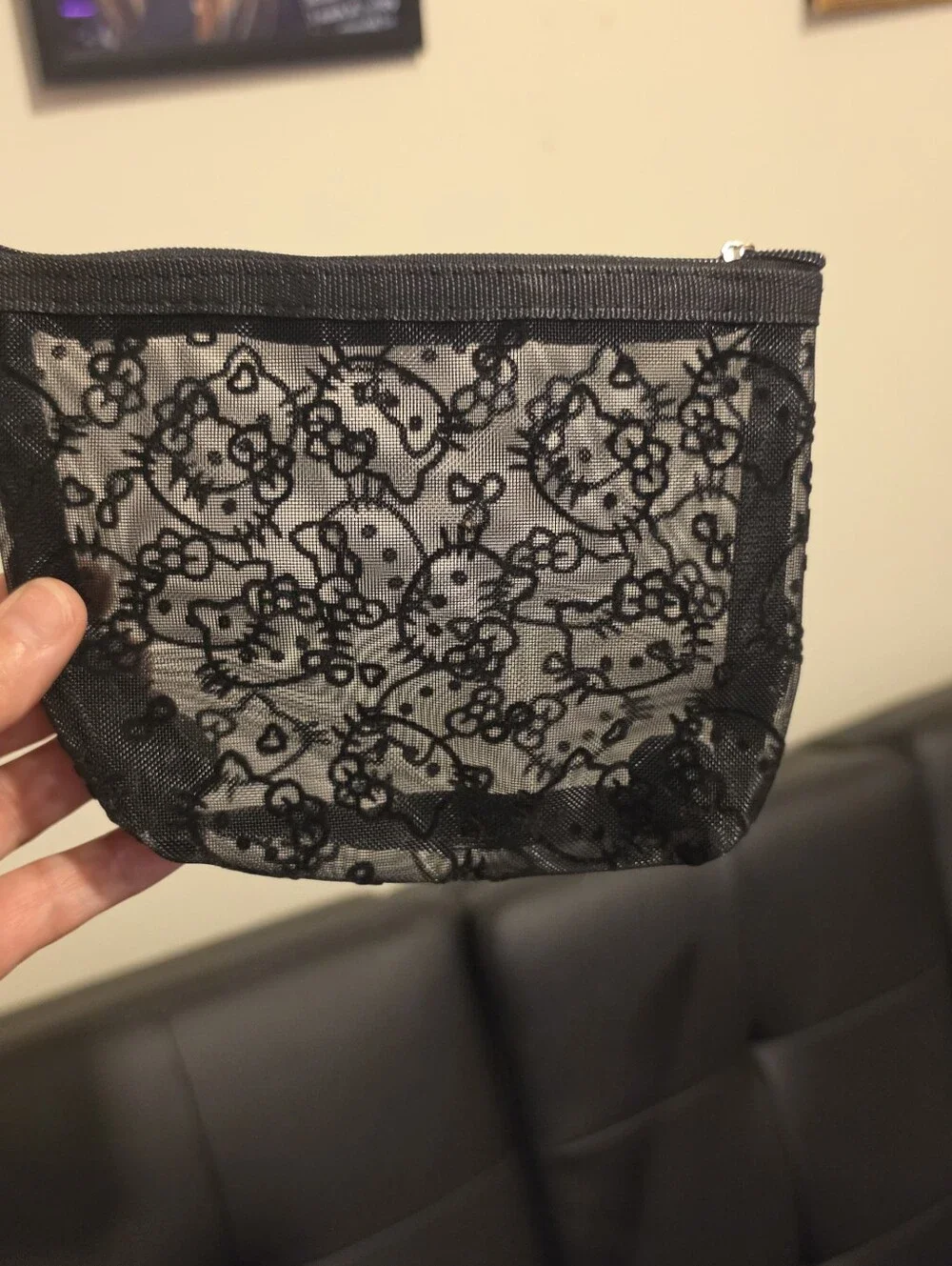Hello Kitty Black Lace Mesh Cosmetic Pouch